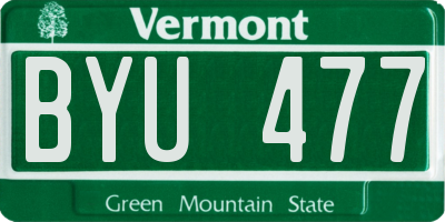 VT license plate BYU477