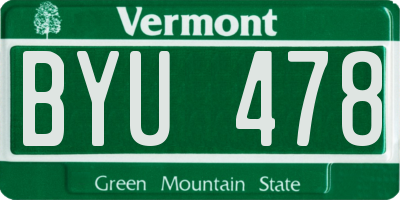 VT license plate BYU478