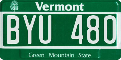 VT license plate BYU480