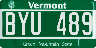 VT license plate BYU489