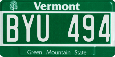 VT license plate BYU494