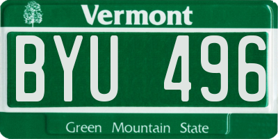 VT license plate BYU496