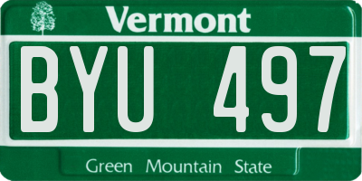 VT license plate BYU497