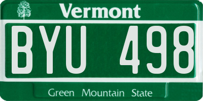 VT license plate BYU498