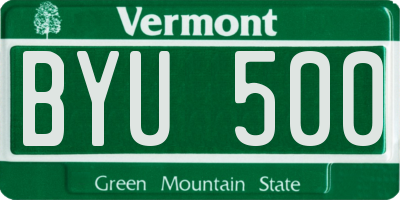 VT license plate BYU500