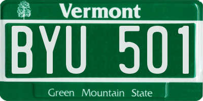 VT license plate BYU501