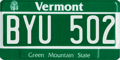 VT license plate BYU502