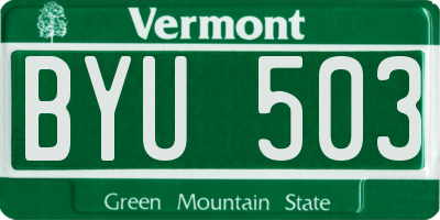 VT license plate BYU503