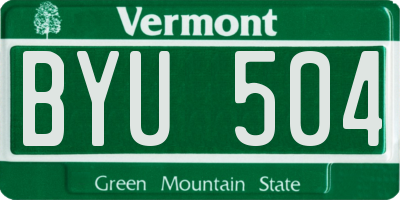 VT license plate BYU504
