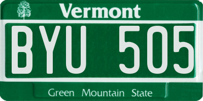 VT license plate BYU505