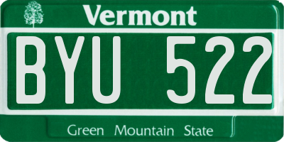 VT license plate BYU522