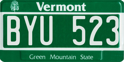 VT license plate BYU523
