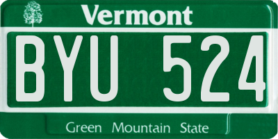 VT license plate BYU524