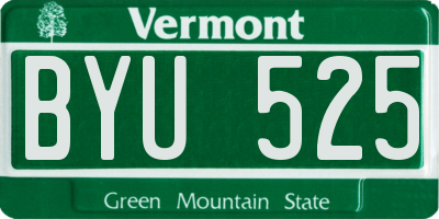 VT license plate BYU525