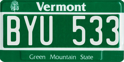 VT license plate BYU533