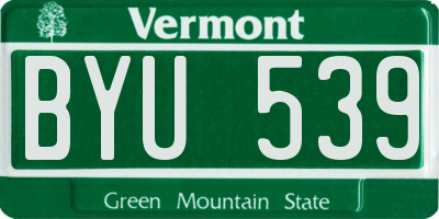 VT license plate BYU539