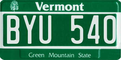 VT license plate BYU540