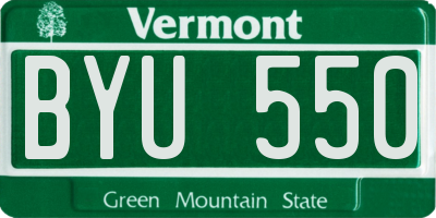 VT license plate BYU550