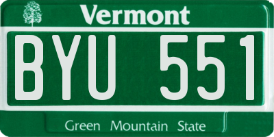 VT license plate BYU551