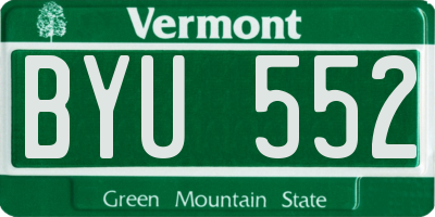 VT license plate BYU552