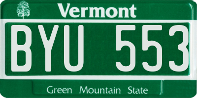 VT license plate BYU553