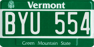 VT license plate BYU554