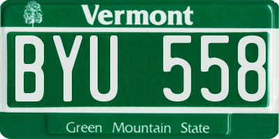 VT license plate BYU558