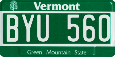 VT license plate BYU560