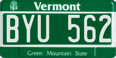 VT license plate BYU562