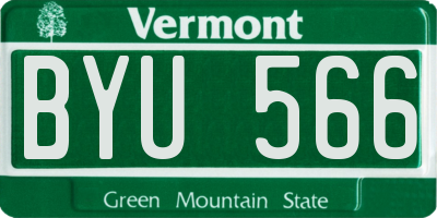 VT license plate BYU566