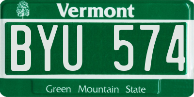 VT license plate BYU574