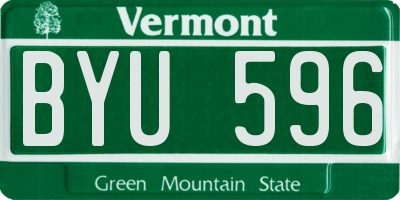 VT license plate BYU596