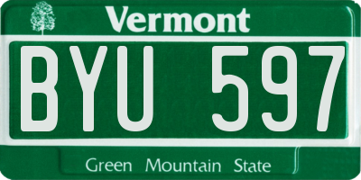 VT license plate BYU597