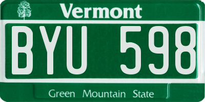 VT license plate BYU598