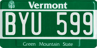 VT license plate BYU599