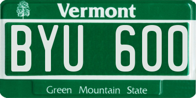 VT license plate BYU600