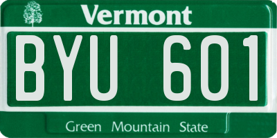 VT license plate BYU601