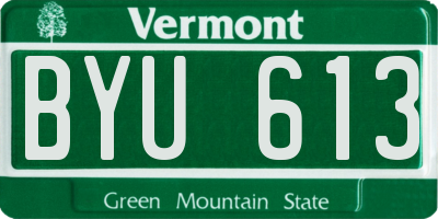 VT license plate BYU613