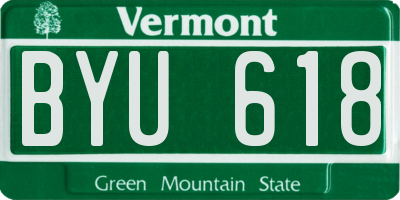 VT license plate BYU618