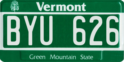 VT license plate BYU626