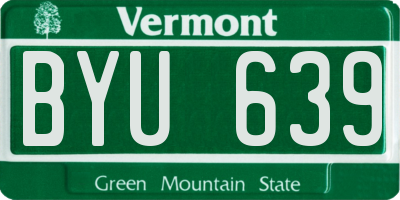 VT license plate BYU639
