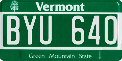 VT license plate BYU640