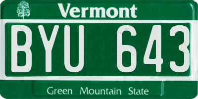 VT license plate BYU643