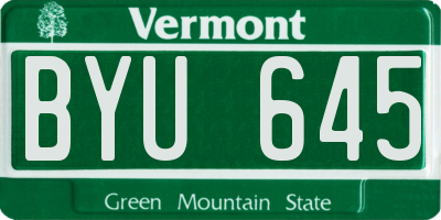 VT license plate BYU645