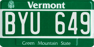 VT license plate BYU649