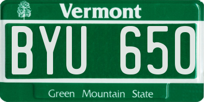 VT license plate BYU650