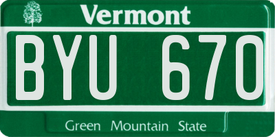 VT license plate BYU670