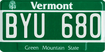 VT license plate BYU680