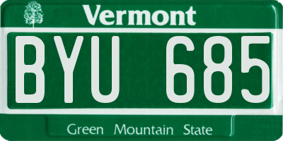 VT license plate BYU685