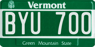 VT license plate BYU700